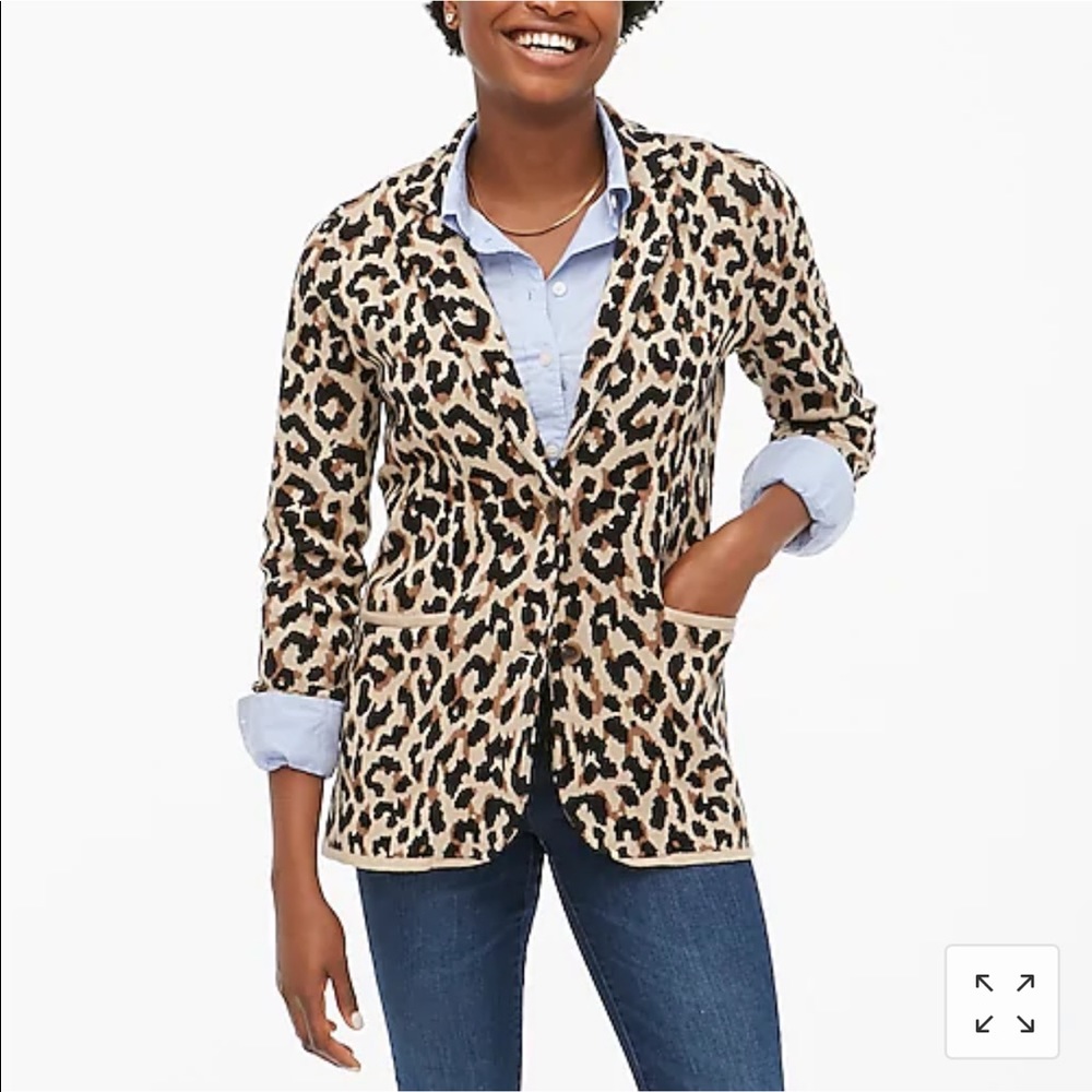 J. Crew Leopard Sweater Blazer Size XS NWT Cotton - Picture 2 of 11